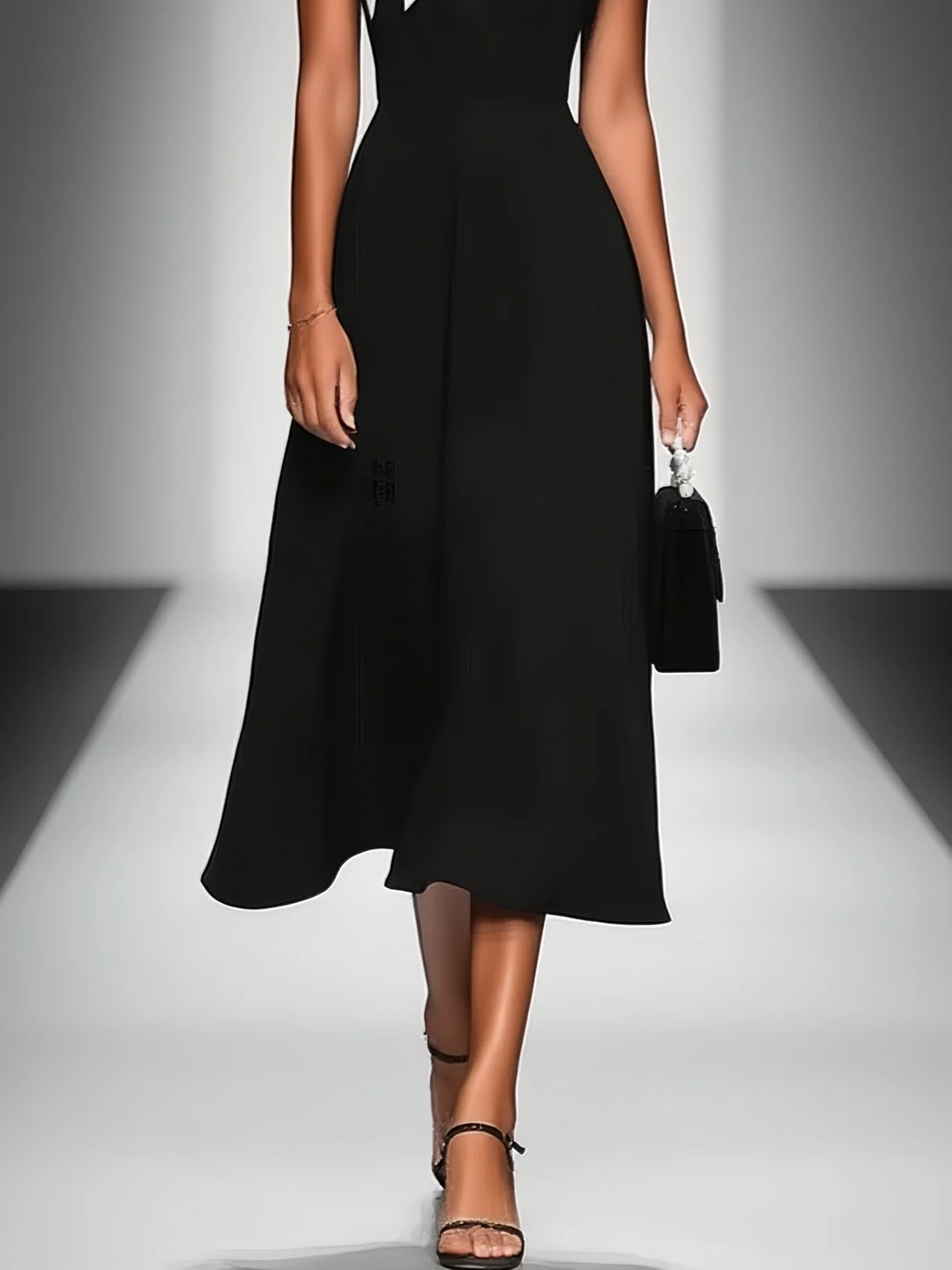 Ariane | Midi Jurk voor Vrouwen met Vierkante Hals en Colorblock Mouwen