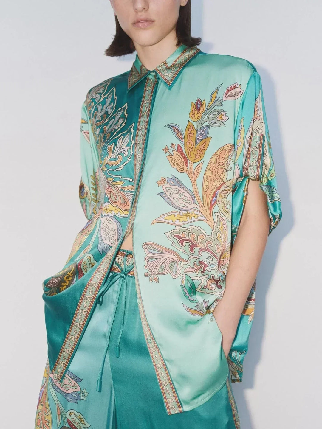 Eliza™ Elegante Twee-Delige Set | Paisley-Print Shirt en Wijde Broek