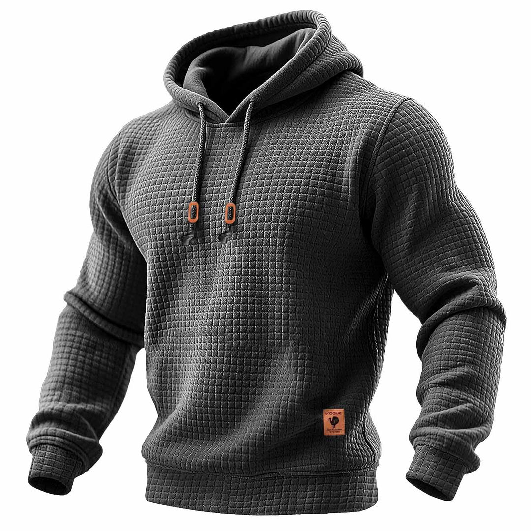 Heren hoodie met lange mouwen, gewatteerd, van wafelstof, in effen kleur voor buitensporten