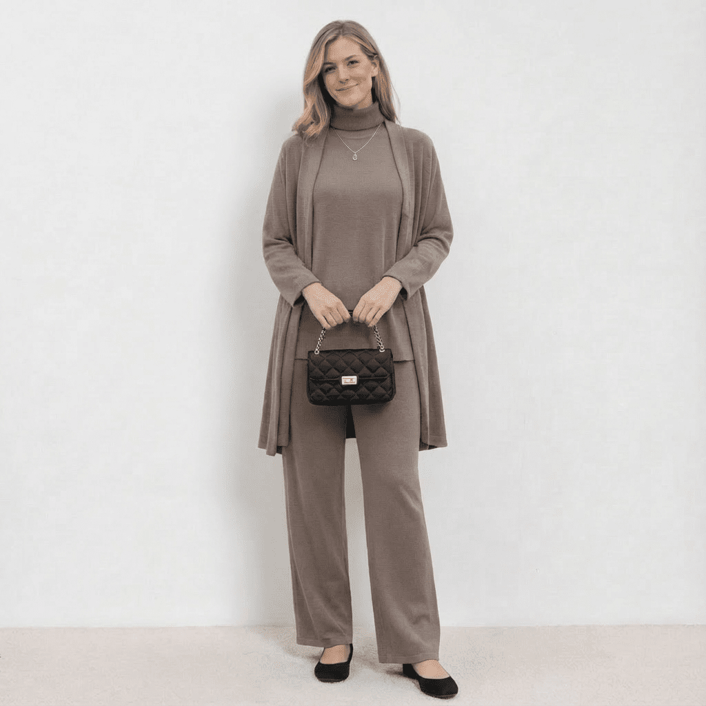 Barbara Cardigan Brei Top & Broek Set | Verfijnde Drie-Delige Brei Co-Ord