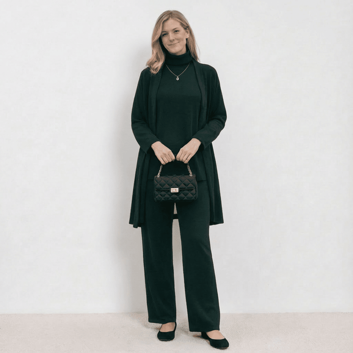 Barbara Cardigan Brei Top & Broek Set | Verfijnde Drie-Delige Brei Co-Ord