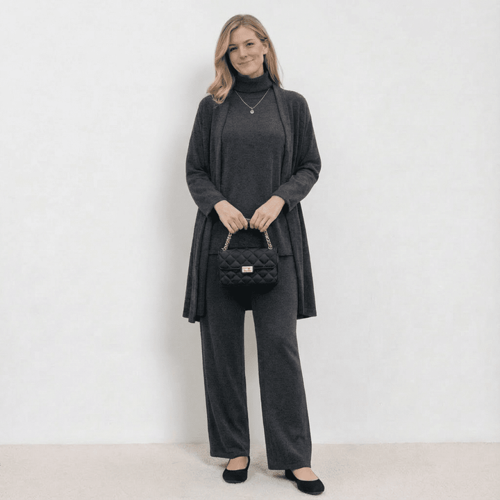 Barbara Cardigan Brei Top & Broek Set | Verfijnde Drie-Delige Brei Co-Ord