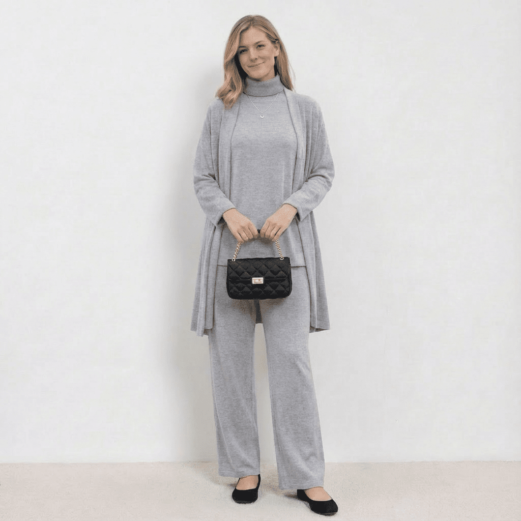 Barbara Cardigan Brei Top & Broek Set | Verfijnde Drie-Delige Brei Co-Ord
