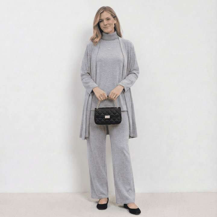 Barbara Cardigan Brei Top & Broek Set | Verfijnde Drie-Delige Brei Co-Ord
