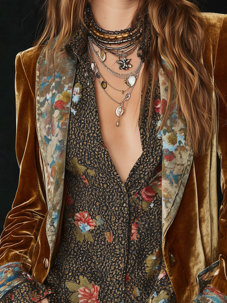 Marcelline | Blazer Patchwork Gedrukt Bloem Vintage