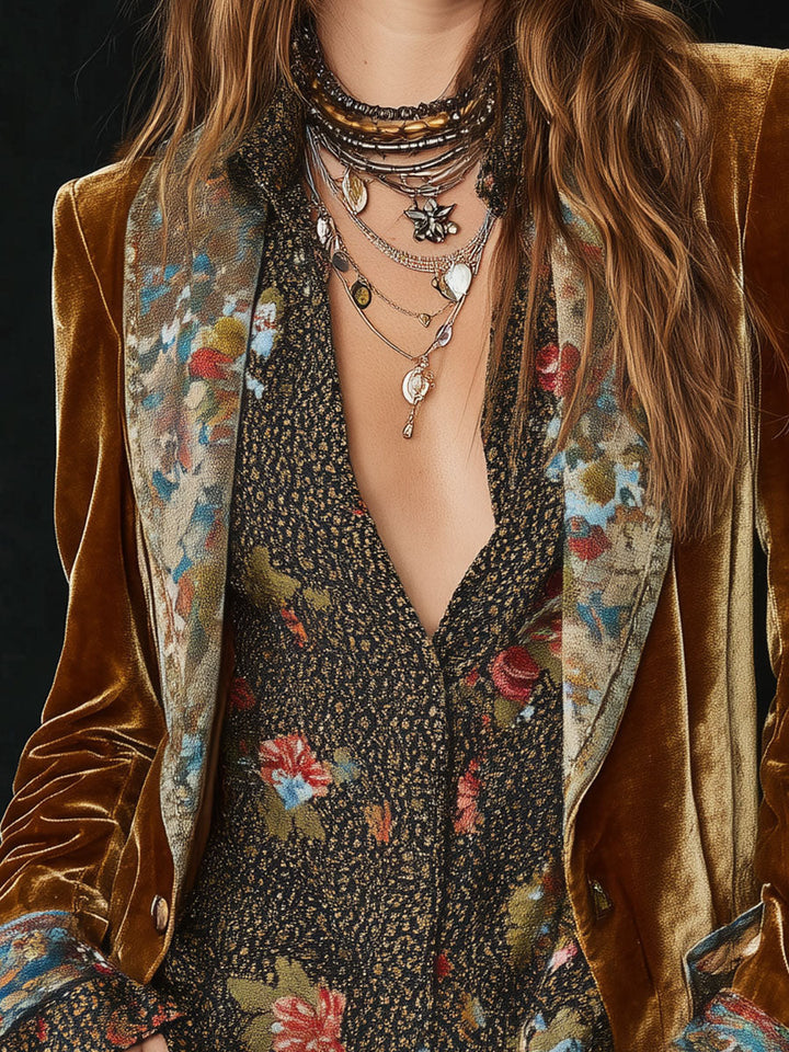 Marcelline | Blazer Patchwork Gedrukt Bloem Vintage
