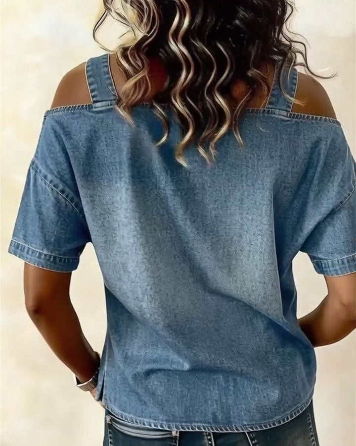 Chemisier Off-Shoulder met Spaghetti Bandjes in Denim