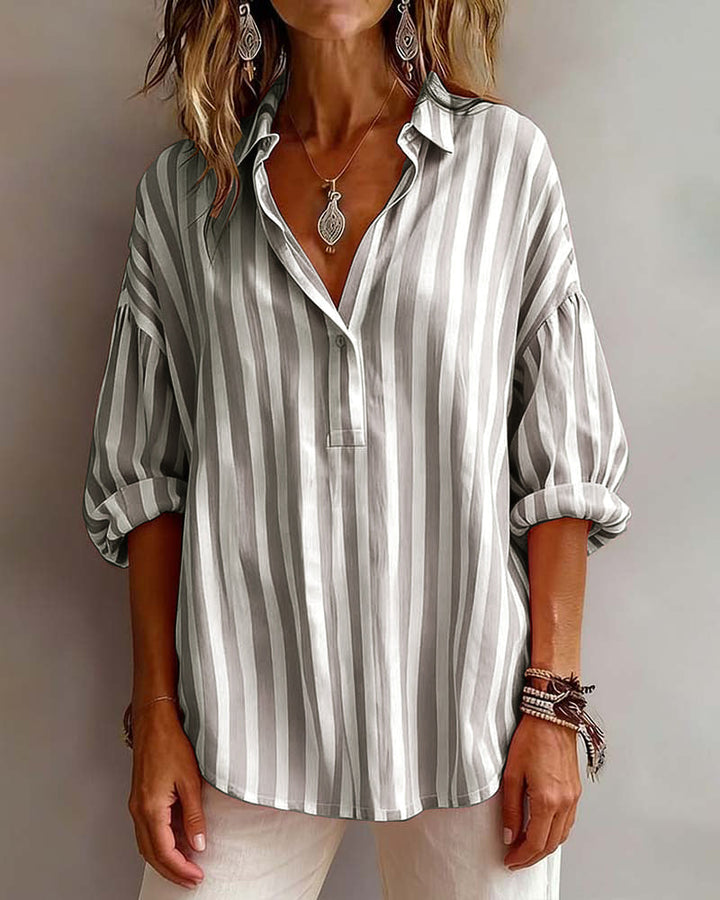 Brede Gestreepte Blouse met Kraag