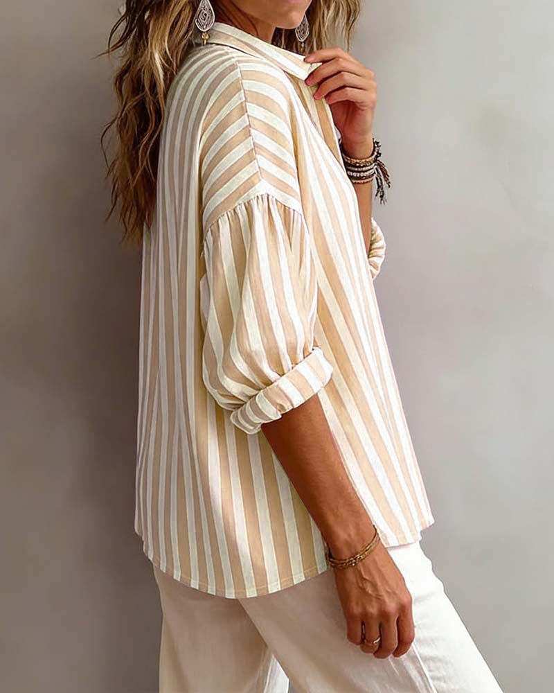 Brede Gestreepte Blouse met Kraag