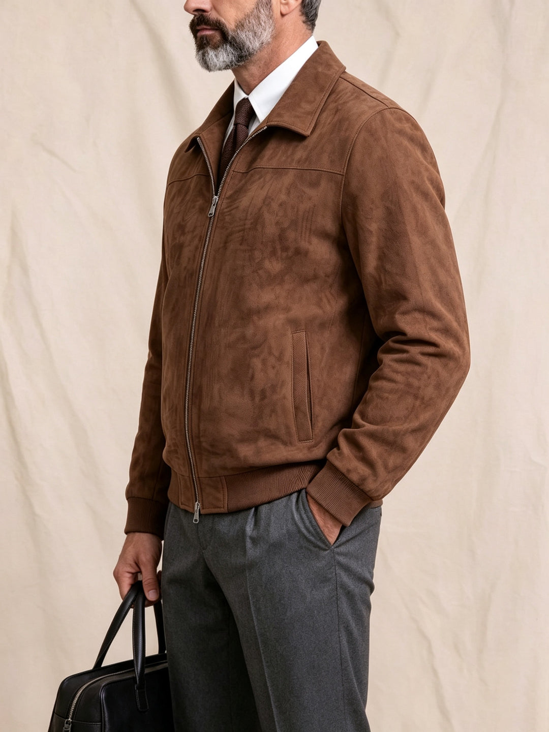 Deer Harrington Jas Heren Amerikaanse Vintage Revers Rits Jas Middenleeftijd Zakelijke Casual Korte Jas