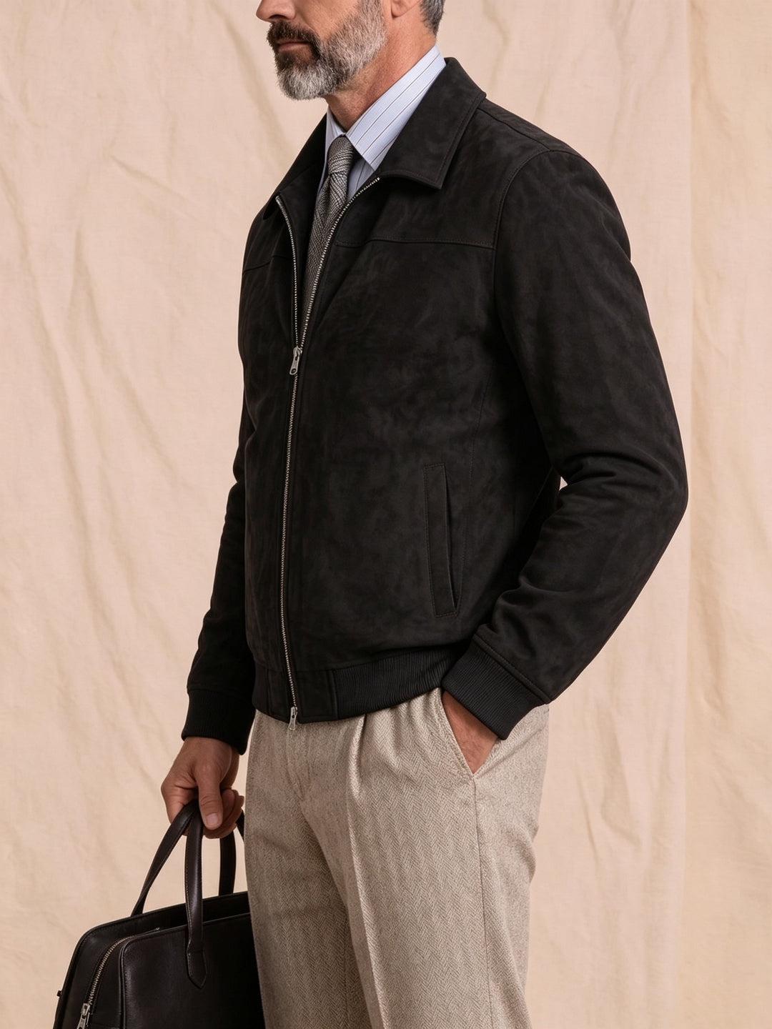 Deer Harrington Jas Heren Amerikaanse Vintage Revers Rits Jas Middenleeftijd Zakelijke Casual Korte Jas