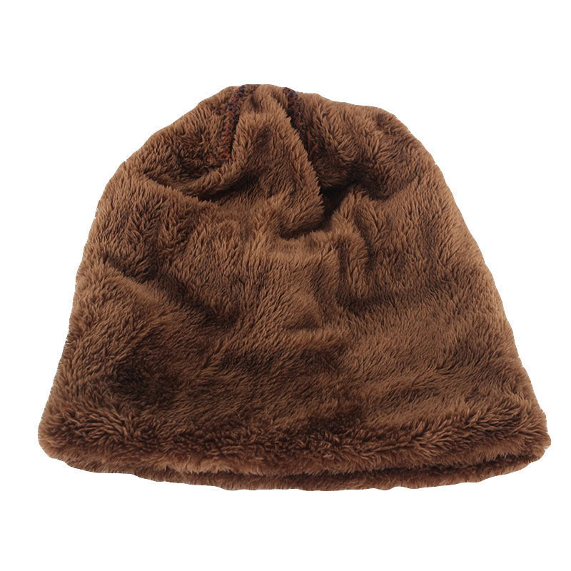 Leren gebreide muts voor mannen, winter, met label, slouchy stijl, gevoerd met dikke fleece