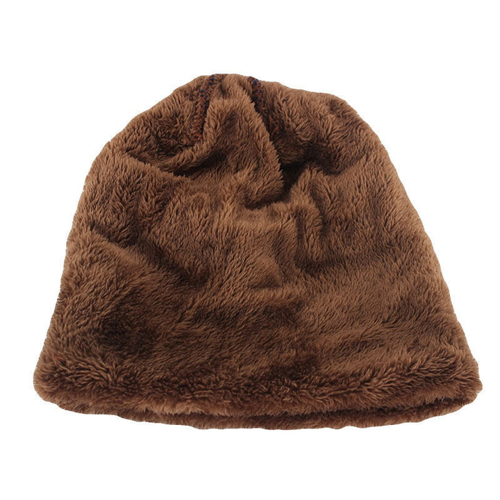 Leren gebreide muts voor mannen, winter, met label, slouchy stijl, gevoerd met dikke fleece
