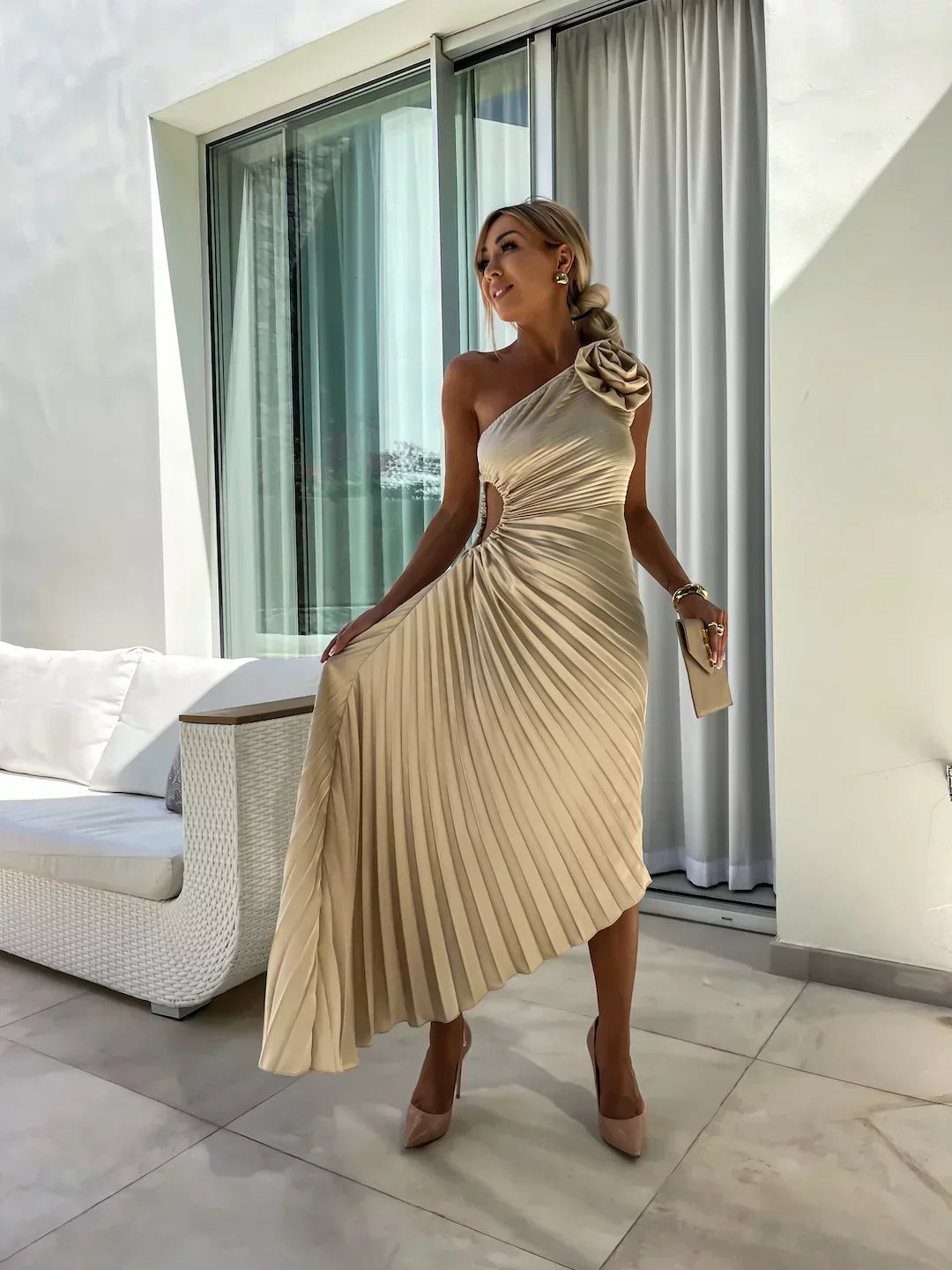 Eya™ | Elegante Maxi Jurk met Eén Schouder