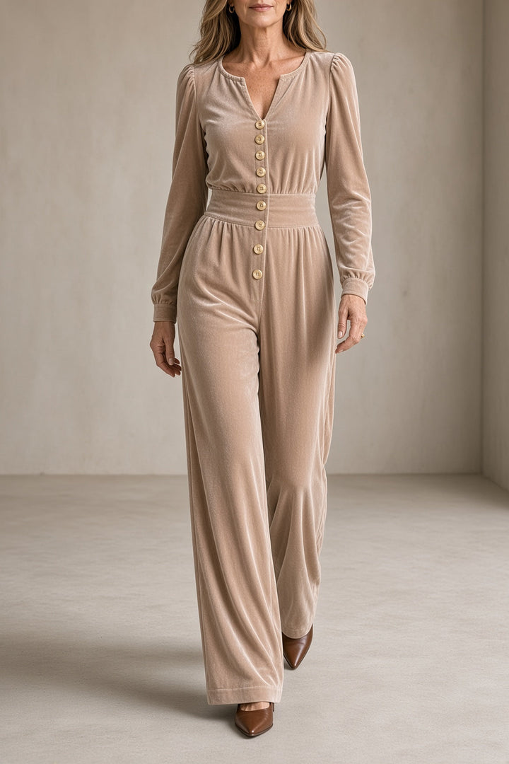Berenice | Velours Jumpsuit met Gouden Knopen