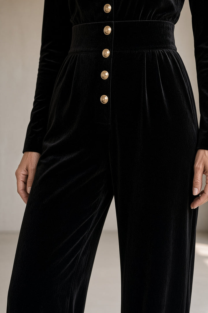 Berenice | Velours Jumpsuit met Gouden Knopen