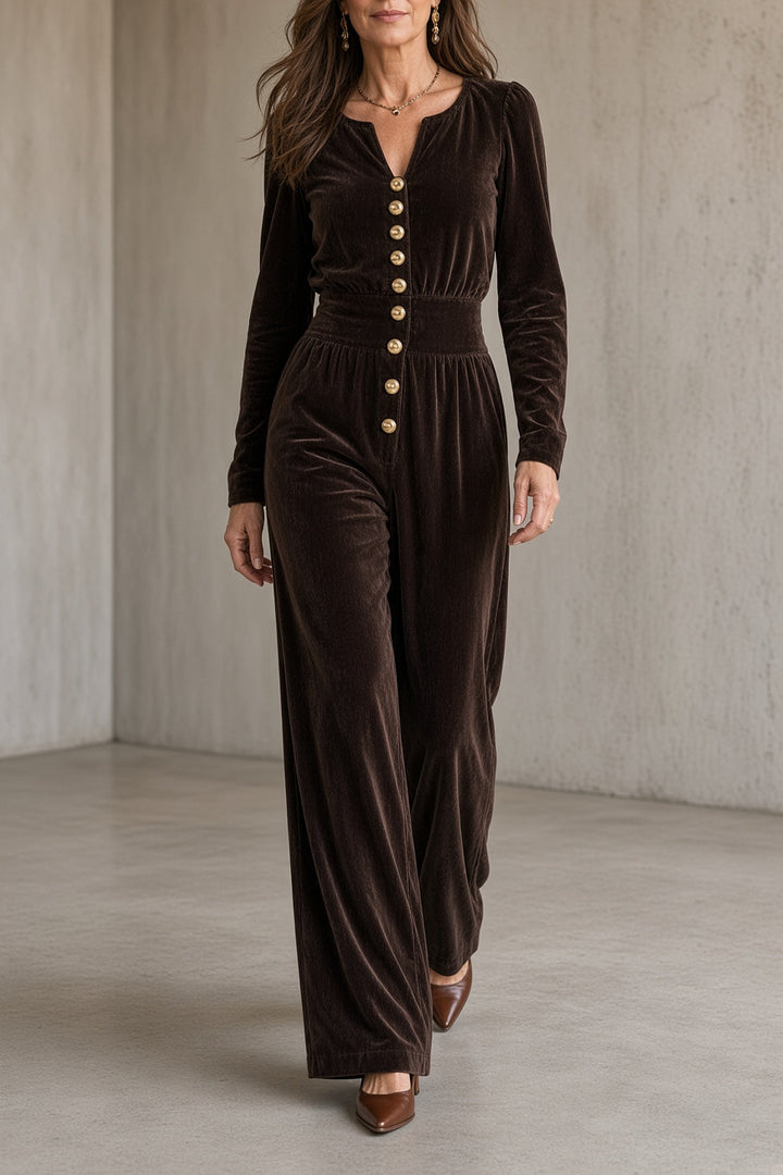 Berenice | Velours Jumpsuit met Gouden Knopen