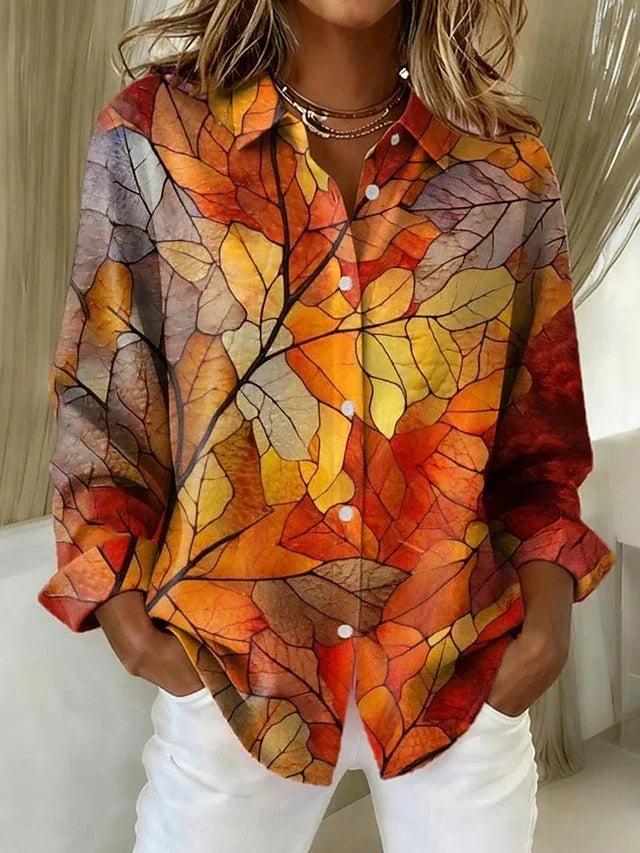 Aagje | Sierlijke Bladprint Blouse