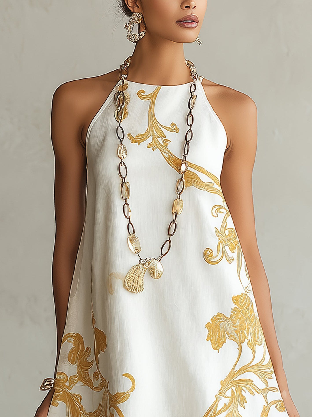 Héloïse | Witte mini-jurk van kant met gouden motieven