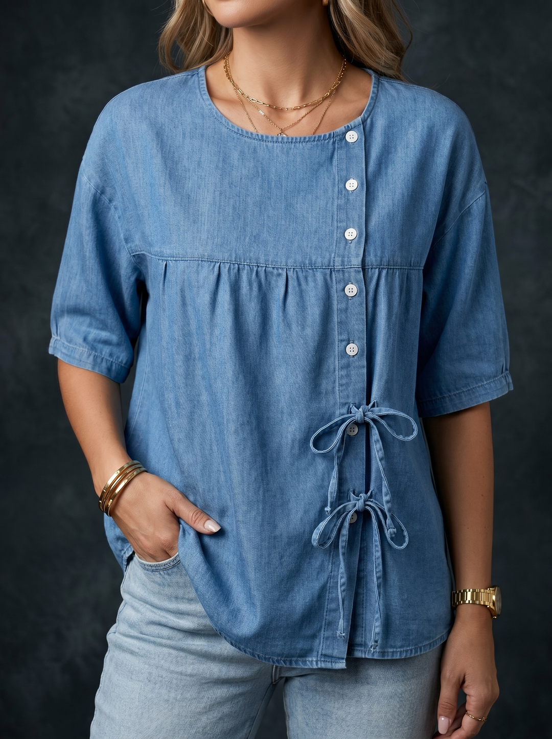 Lily | Vintage Loose Denim Blouse