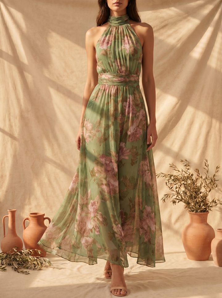 Livia | Elegante Maxi Halter Jurk met Bloemen