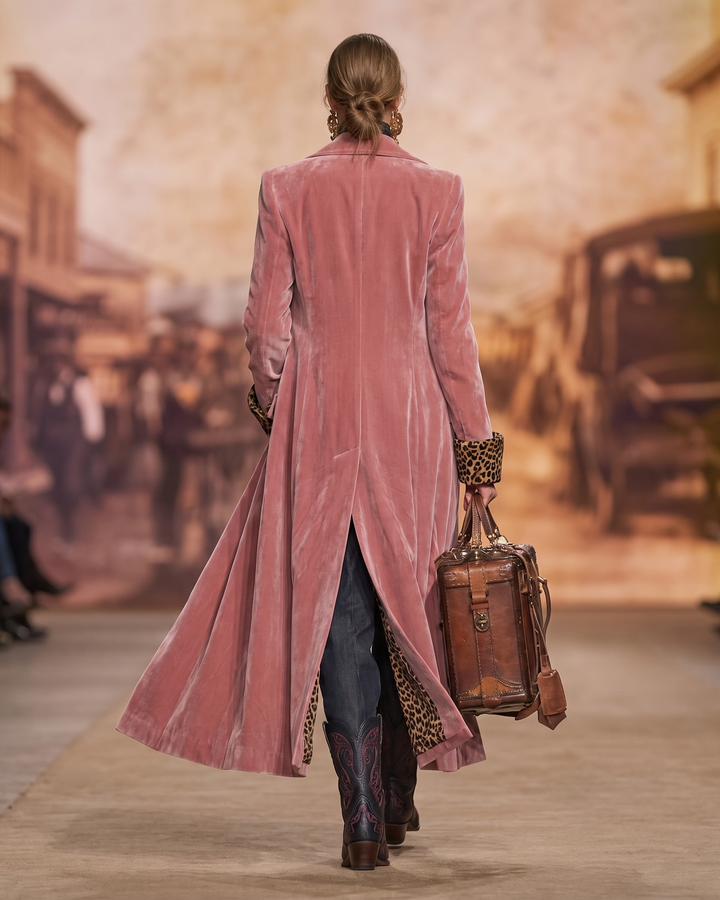 Madeleine | Lange velours mantel met taillering