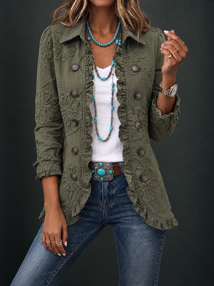 Faustine | Geborduurde Boheemse Utility Jas met Bloemen