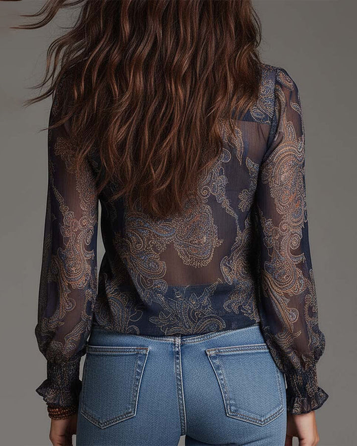 Blouse Demi-Zip Volant Retro