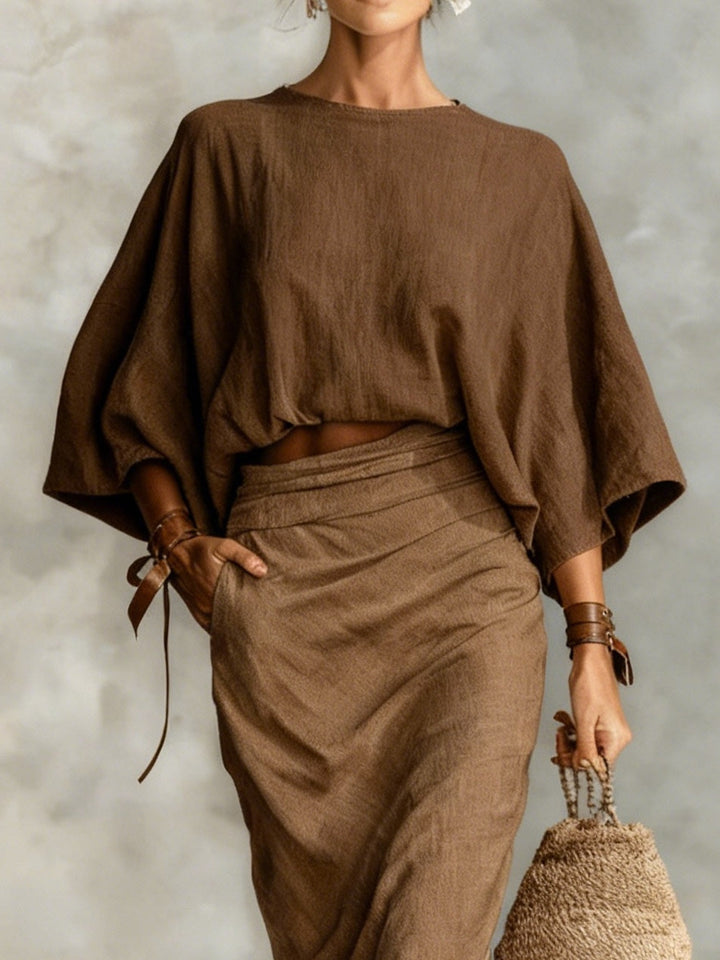 Ronde hals batwing mouw top en lange rok set