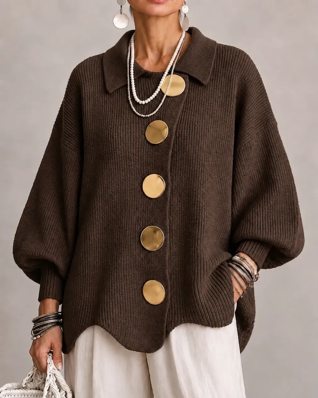 Karina | Oversized cardigan met kraag en knopen