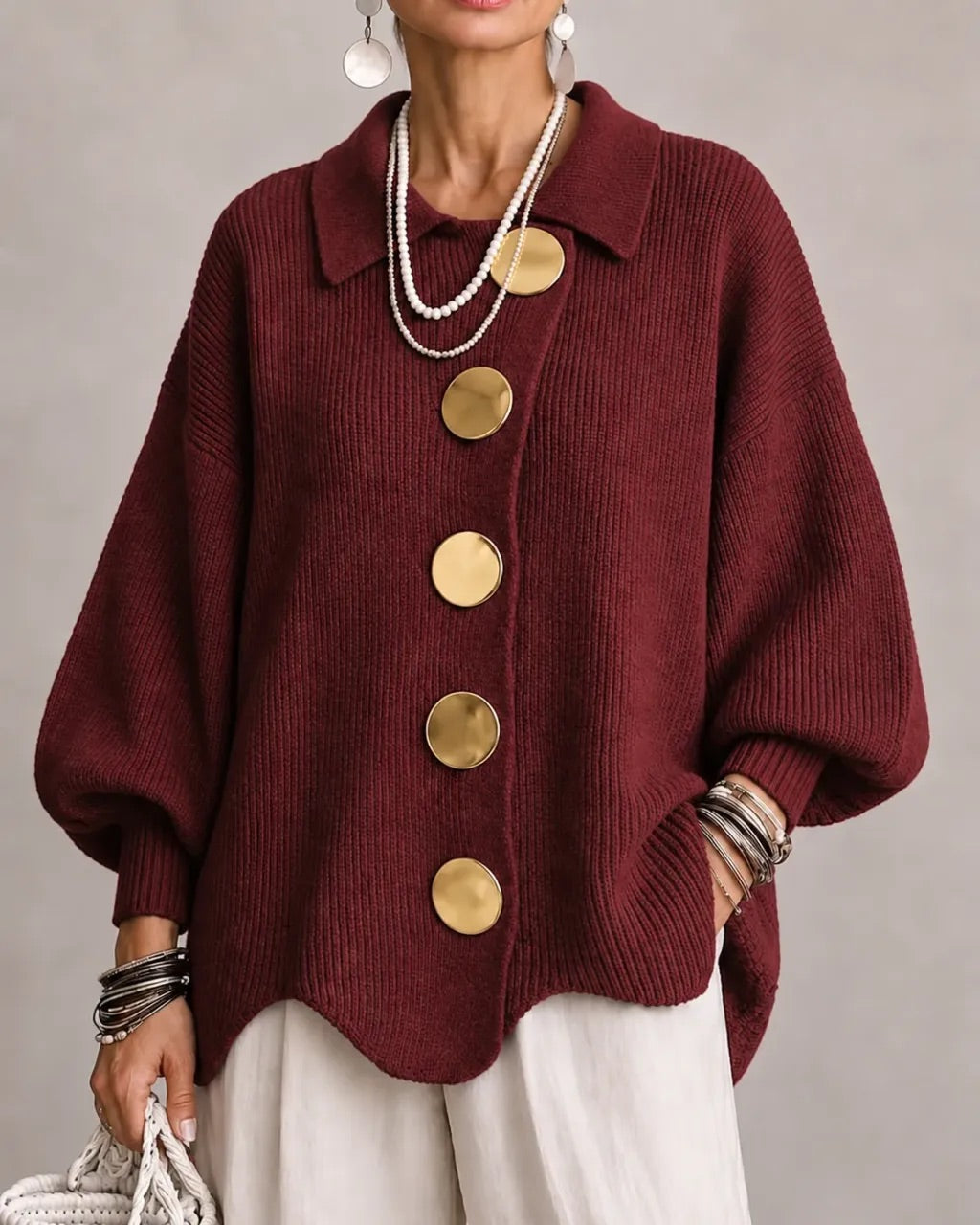 Karina | Oversized cardigan met kraag en knopen