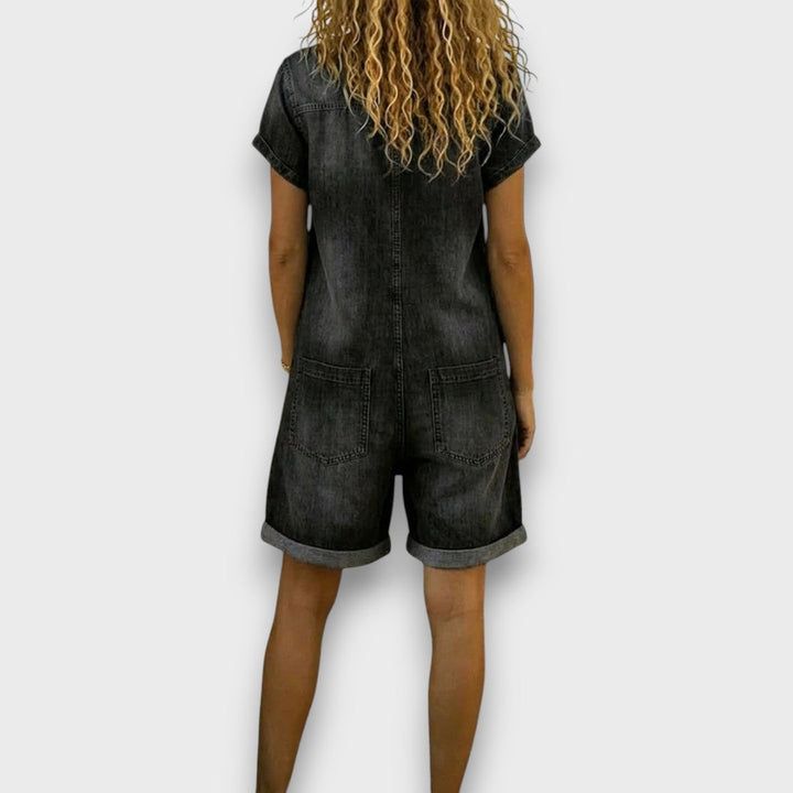 Sofía - Korte vintage katoen jumpsuit met denimlook