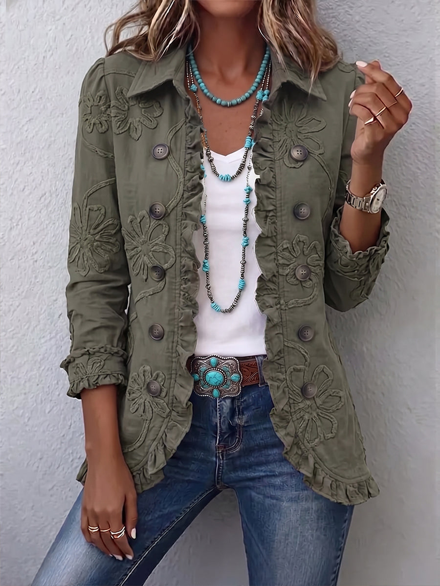 Faustine | Geborduurde Boheemse Utility Jas met Bloemen