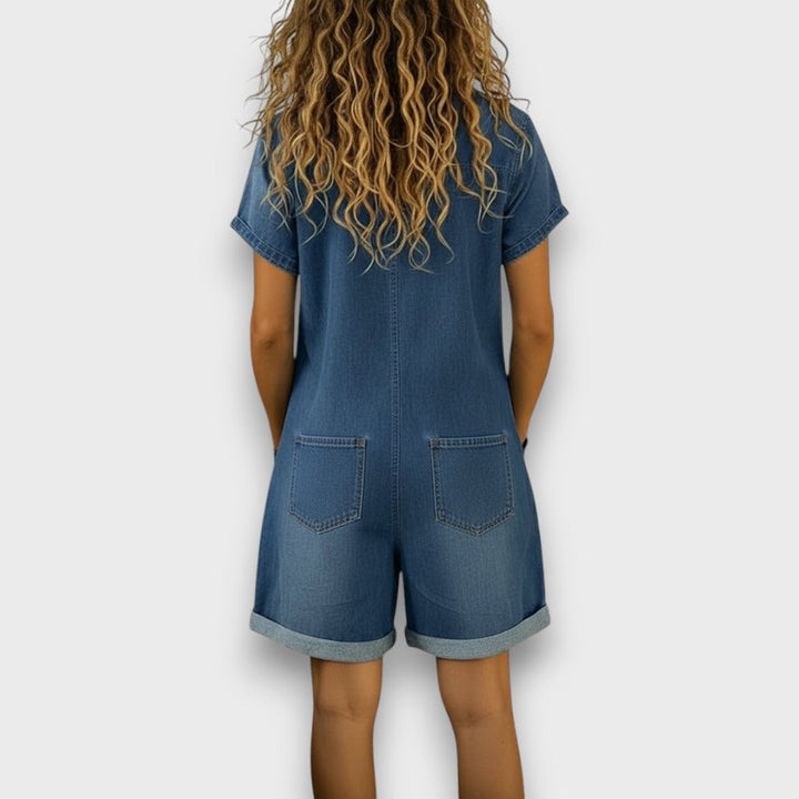 Sofía - Korte vintage katoen jumpsuit met denimlook