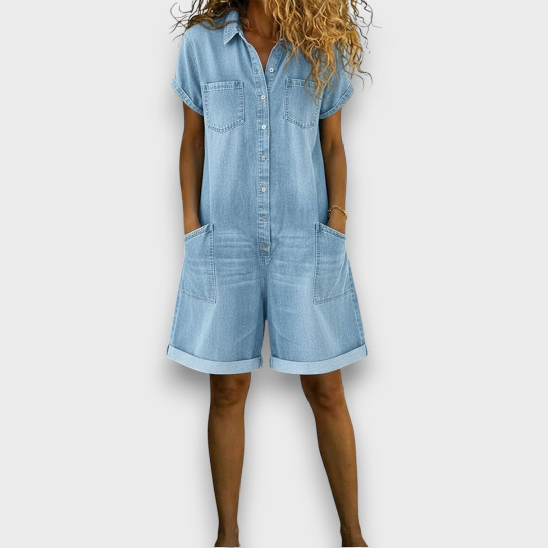 Sofía - Korte vintage katoen jumpsuit met denimlook