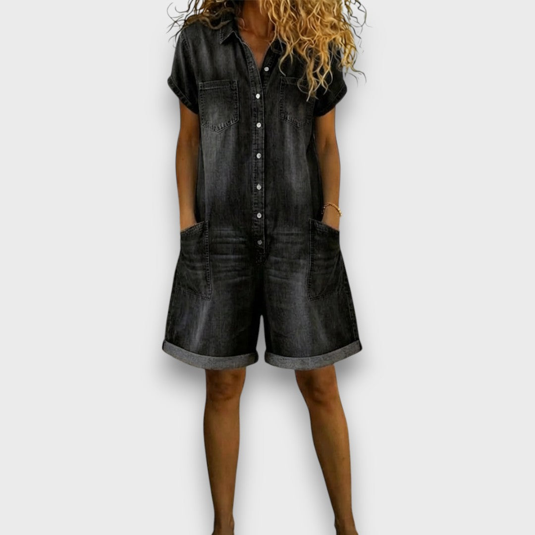 Sofía - Korte vintage katoen jumpsuit met denimlook
