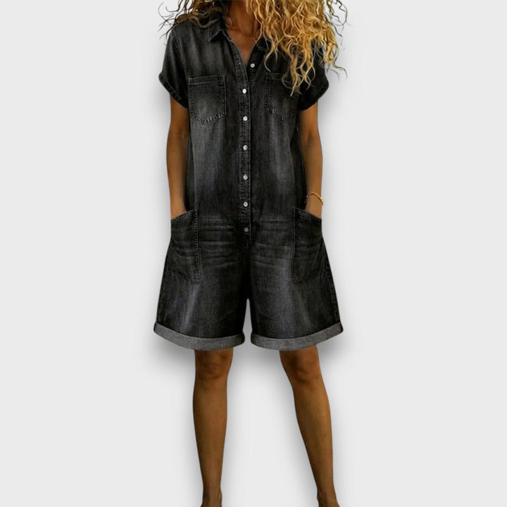 Sofía - Korte vintage katoen jumpsuit met denimlook