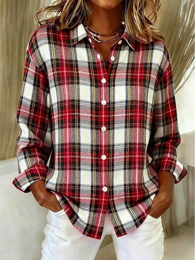 Janna | Geruite Blouse met Knoopsluiting