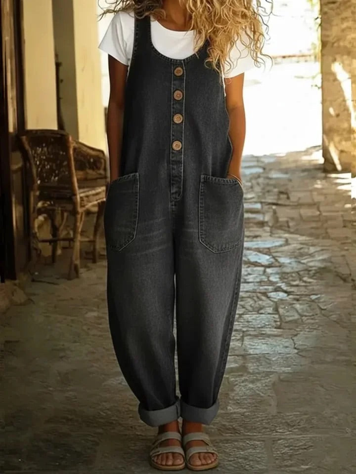 Valentina - Vintage gewassen katoenen overall