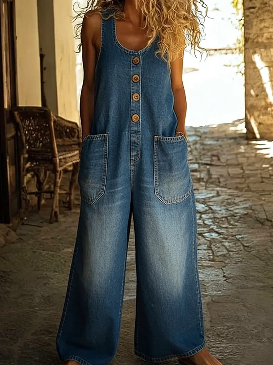 Saylor - Vintage Gewassen Katoenen Denim Overalls