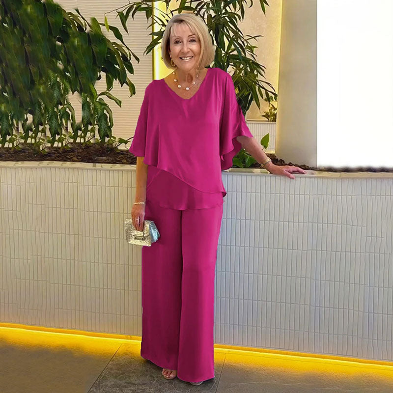 Sarina™ Elegante Twee-Delige Set | V-Hals Top en Relaxed Broek