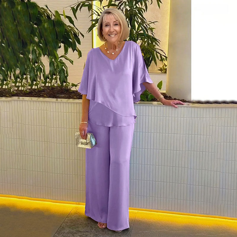 Sarina™ Elegante Twee-Delige Set | V-Hals Top en Relaxed Broek