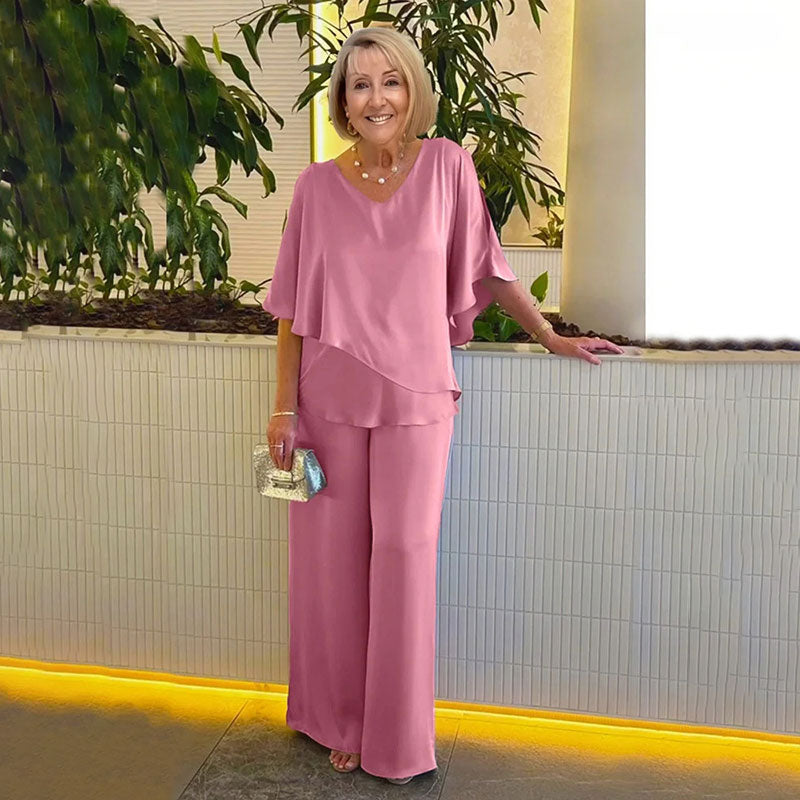 Sarina™ Elegante Twee-Delige Set | V-Hals Top en Relaxed Broek