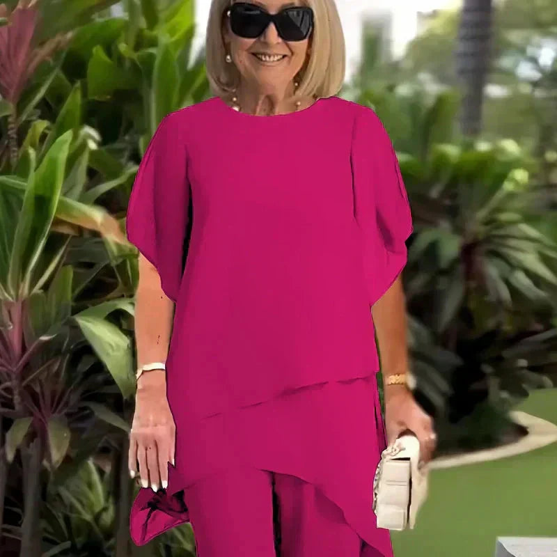 Herlene™ Elegant Twee-delige Set | Laagjes Top en Wijde Broek