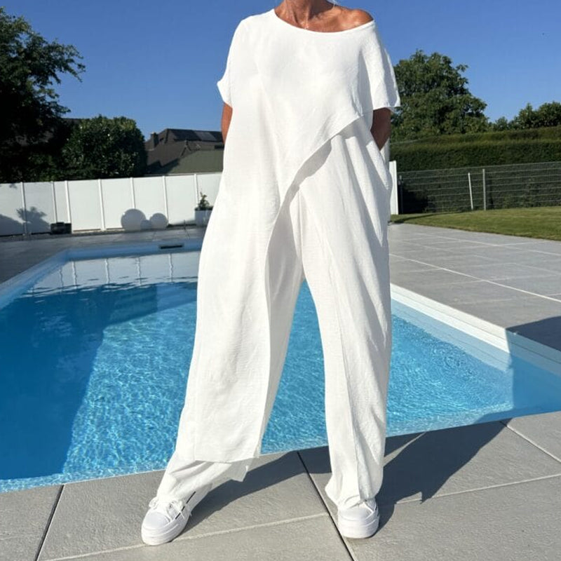 Gabbie™ Elegante Off-Shoulder Twee-Delige Set | Ontspannen Top en Wijde Broek