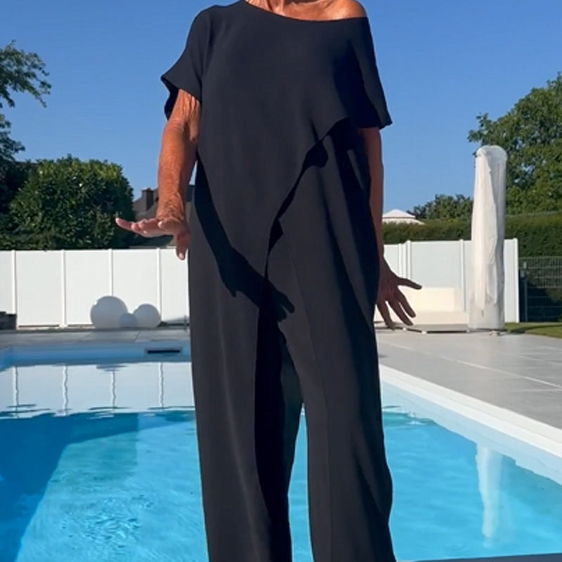 Gabbie™ Elegante Off-Shoulder Twee-Delige Set | Ontspannen Top en Wijde Broek
