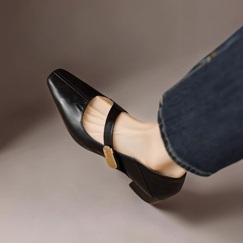 DELACROIX | Babyschoenen met Vierkante Neus en Gouden Bit Juliette