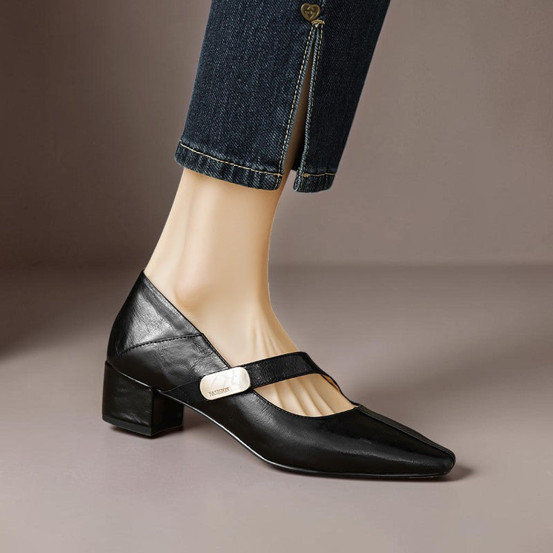 DELACROIX | Babyschoenen met Vierkante Neus en Gouden Bit Juliette